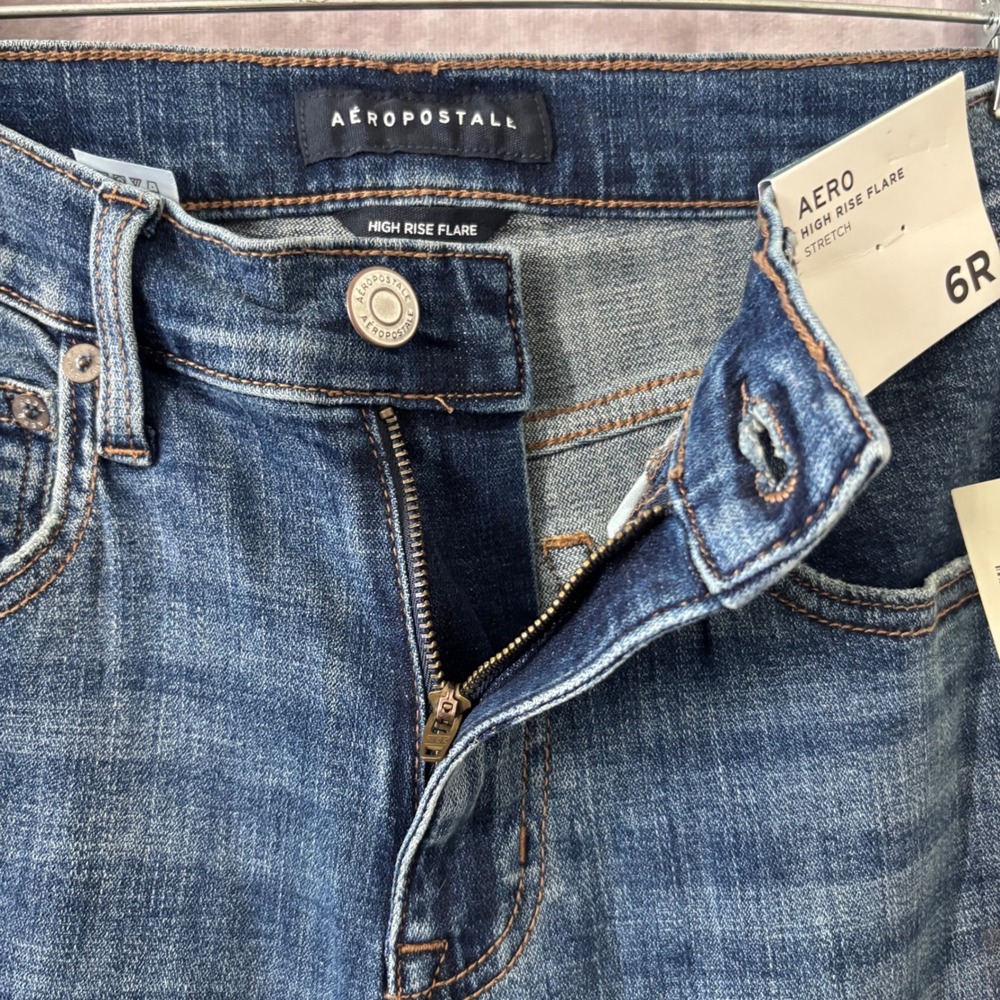 NWT Aeropostale Medium Wash Blue Denim High Rise Flare 5 Pocket Jeans Womens 6 - Picture 5 of 11